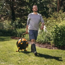 Fiskars Schlauchwagen Waterwheel Automatik XL, Für ½'-5/8", Schlauchdüse, Rasenspieß, Schwarz-orange -Günstiges Gartenambiente Geschäft 0930200501 Schlauchwagen Automatik XL mit Raedern 360 4 78977