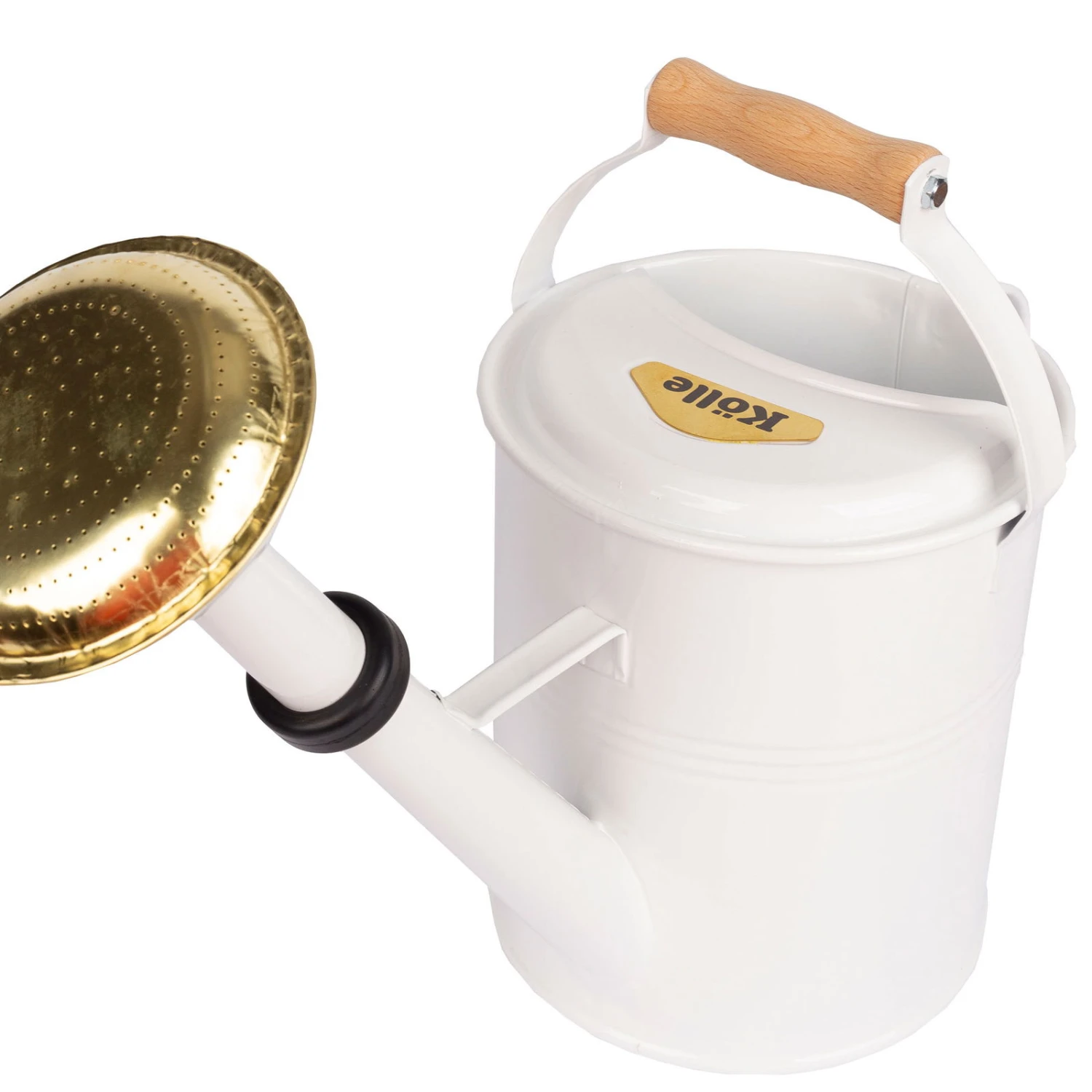 Zinkgießkanne Mit Holzgriff & Messingbrause, Weiß 2 Zinkgießkanne Mit Holzgriff & Messingbrause, Weiß – Bild 2