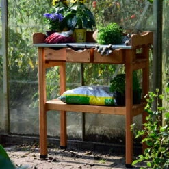 Pflanztisch, Natur, Kiefernholz, 78 X 38 X H91 Cm -Günstiges Gartenambiente Geschäft 0940700263 Pflanztisch mit Schubladen 3 118915