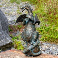 Rottenecker Bronze-Drache Mit Walnuss, Wasserspeiend, 29 X 19 X 11 Cm -Günstiges Gartenambiente Geschäft 0980306260 Drache mit Walnuss H29xB19xL11cm1 75588