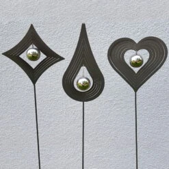 Beetstecker Tropfen Aus Stahl Mit 1 Edelstahl-Kugel, Dunkelgrau Lackiert, Maße 80 X 12 X 4,2 Cm -Günstiges Gartenambiente Geschäft 0980404062 4064 Beetstecker Love 3er Set 1 62051