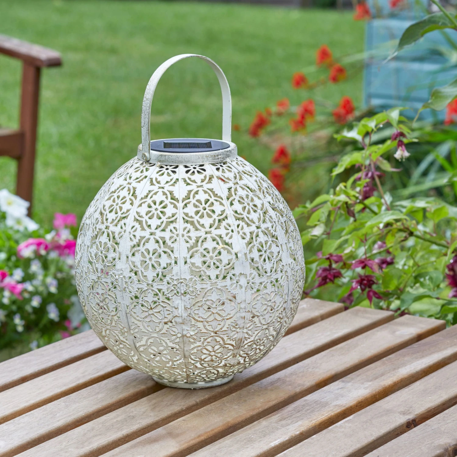 Solarlaterne Damast, Creme, 23,5 X 22,5 Cm 2 Solarlaterne Damast, Creme, 23,5 X 22,5 Cm – Bild 2