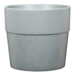 Pflanzgefäß 'Groove' Mit Reservoir, Rund, Beton, Hellgrau, Kunststoff