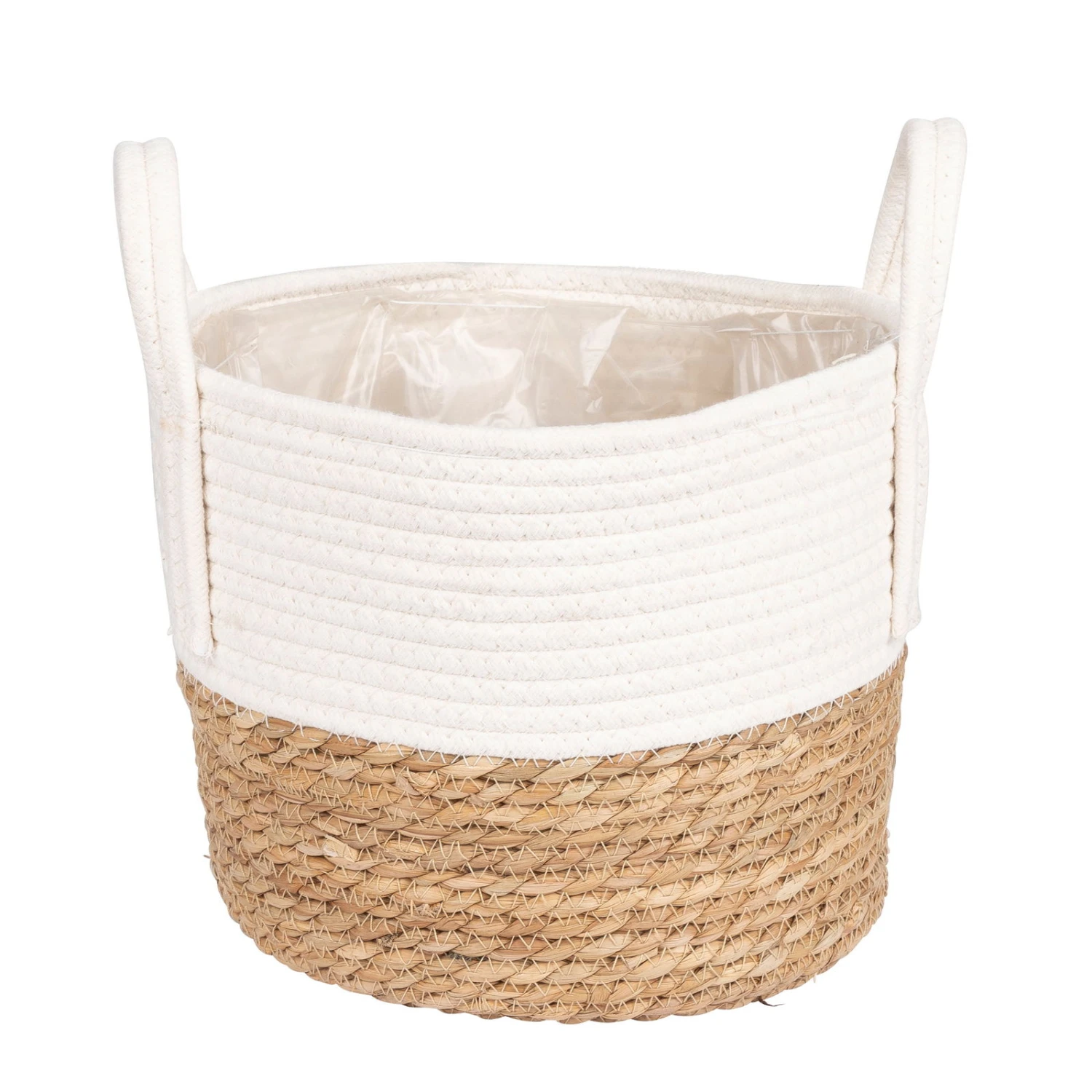 2-farbiger Wohnkorb Mit Folieneinsatz, Seegrasgeflecht Und Jute, Weiß, 26 Cm 2 2-farbiger Wohnkorb Mit Folieneinsatz, Seegrasgeflecht Und Jute, Weiß, 26 Cm – Bild 2