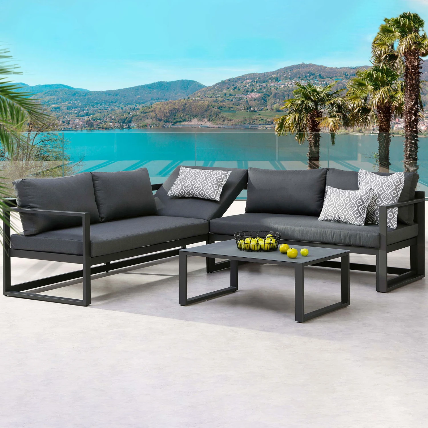 Best Loungeset "Rhodos" 3tlg., Anthrazit, Pflegeleicht, Modern, Bequem 1 Best Loungeset "Rhodos" 3tlg., Anthrazit, Pflegeleicht, Modern, Bequem