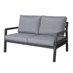 4-teilige Lounge-Gruppe 'Piazza', Tisch Mit Glasplatte, Inklusive Auflagen -Günstiges Gartenambiente Geschäft 3910302532 Alu Loungergruppe Piazza 4tlg schwarz inkl Kissen grau Tisch mit Glasplatte3 74482