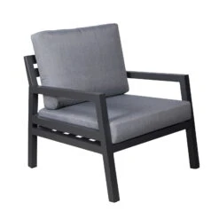 4-teilige Lounge-Gruppe 'Piazza', Tisch Mit Glasplatte, Inklusive Auflagen -Günstiges Gartenambiente Geschäft 3910302532 Alu Loungergruppe Piazza 4tlg schwarz inkl Kissen grau Tisch mit Glasplatte4 74481