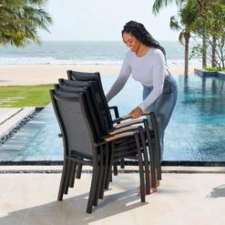 Stapelsessel 'Panama', Schwarz/grau, Ca. 100 X 65 X 62 Cm -Günstiges Gartenambiente Geschäft 3910302712 Alu Stapelstuhl Panama schwarz Textilen 3D mesh grau 3 119337