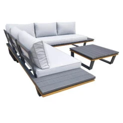 Alu-Eckloungegruppe 'Cahors' Inkl. Kissen, 4tlg., Anthrazit -Günstiges Gartenambiente Geschäft 3910302722 Alu Eckloungegruppe Cahors 4tlg anthrazit Holzoptik inkl Kissen grau 2 121754