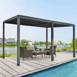 Pergola Mit Lamellendach, Anthrazit, 400 X 310 X 253 Cm, Eingangshöhe 200 Cm