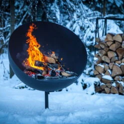 Feuerschale Lune / 100x100x120cm, 44,5kg, Höhenverstellbar -Günstiges Gartenambiente Geschäft 3920100718 Feuerstelle Lune schwarz inkl hoehenverstellbaren Grillrost 50cm 125215