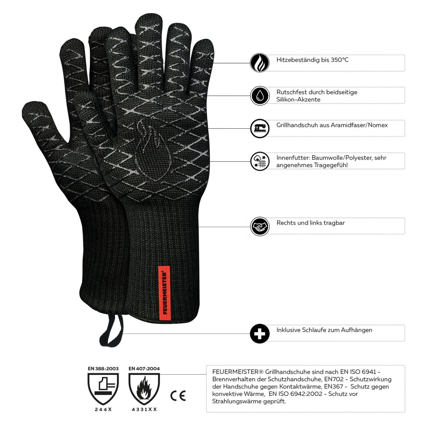 Premium BBQ Grillhandschuh, Schwarz, Größe 8 3 Premium BBQ Grillhandschuh, Schwarz, Größe 8 – Bild 3