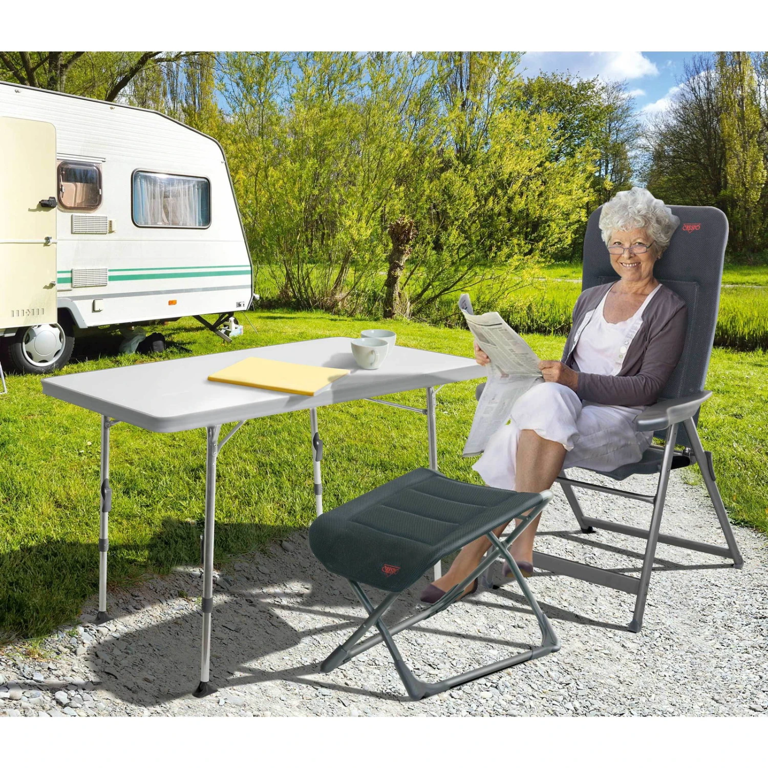 Crespo Hocker/ Beinauflage Air Deluxe Klappbar, 3D-Stoff Gepolstert 3 Crespo Hocker/ Beinauflage Air Deluxe Klappbar, 3D-Stoff Gepolstert – Bild 3