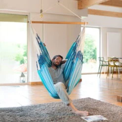 LA SIESTA Hängesessel 'Habana Azure', Blau -Günstiges Gartenambiente Geschäft 3940200314 Comfort Haengesessel Habana Azure Bio Baumwolle 2 86065