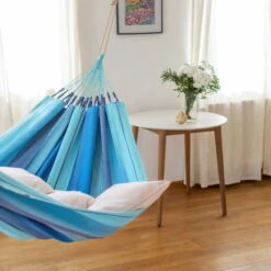 LA SIESTA Hängematte 'Modesta', Lagoon, Single - L 300 X B 140 Cm -Günstiges Gartenambiente Geschäft 3940200328 Single Haengematte Modesta Lagoon Bio Baumwolle 5 106086