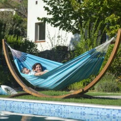 LA SIESTA Hängematte 'Modesta', Azure, Doppel - L 350 X B 160 Cm -Günstiges Gartenambiente Geschäft 3940200337 Doppel Haengematte Modesta Azure Bio Baumwolle 3 106111