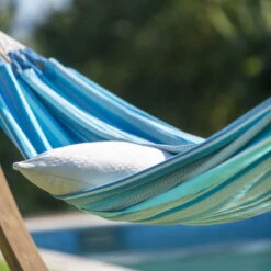 LA SIESTA Hängematte 'Modesta', Azure, Doppel - L 350 X B 160 Cm -Günstiges Gartenambiente Geschäft 3940200337 Doppel Haengematte Modesta Azure Bio Baumwolle 4 106112