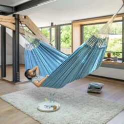 LA SIESTA Hängematte 'Modesta', Azure -Günstiges Gartenambiente Geschäft 3940200344 Kingsize Haengematte Modesta Azure Bio Baumwolle 3 106133