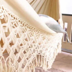 LA SIESTA Kingsize Hängematte 'Bossanova', Latte -Günstiges Gartenambiente Geschäft 3940200348 Kingsize Haengematte Bossanova Latte Bio Baumwolle 4 106148