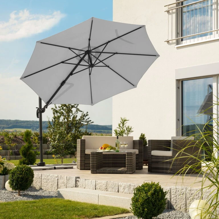 Günstiges Gartenambiente Geschäft -Günstiges Gartenambiente Geschäft 3910503037 Sonnenschirm Rhodos eco TWIST silbergrau 4 85926 768x768 1